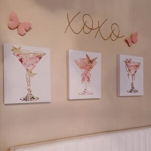 Blush Pink Cocktail Canvas Wall Art Set